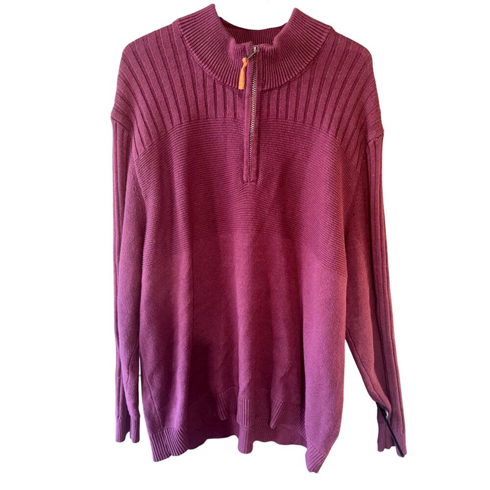 Frye & Co. Big Tall 2XL Plum Ribbed 1/4 Zip  Pullover Heavy Knit Sweater Cotton